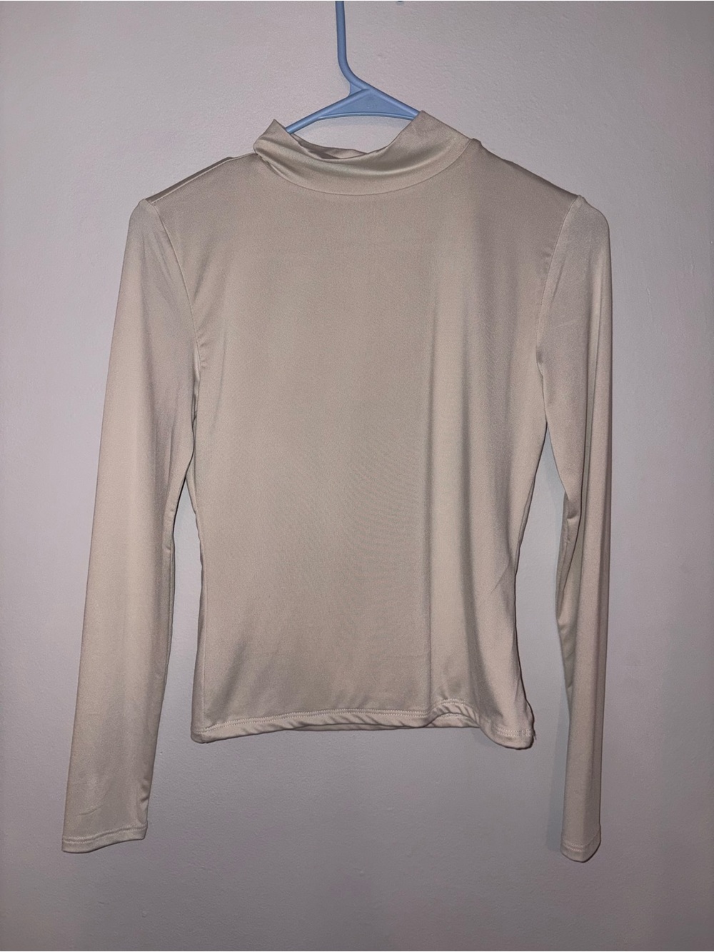 Cream Mock-Neck Long Sleeve Top